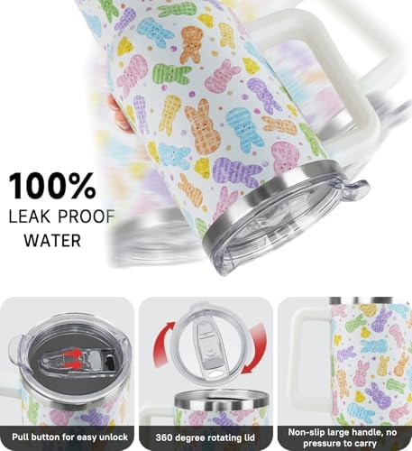 Easter Tumbler 40oz Bunny Cup Coffee Mugs Cute Peeps Chick Leak Proof Cups with Handle and Straw Stainless Steel Vacuum Insulated Water Bottle Easter Gifts Spring Decor (1PCS) - Image 5