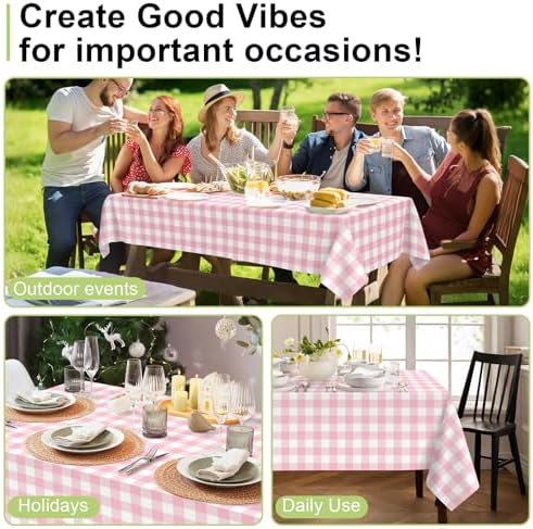 QIKSION 12 Pack Pink Gingham Tablecloth, Pink Checkered Plastic Table Cloth - Image 4