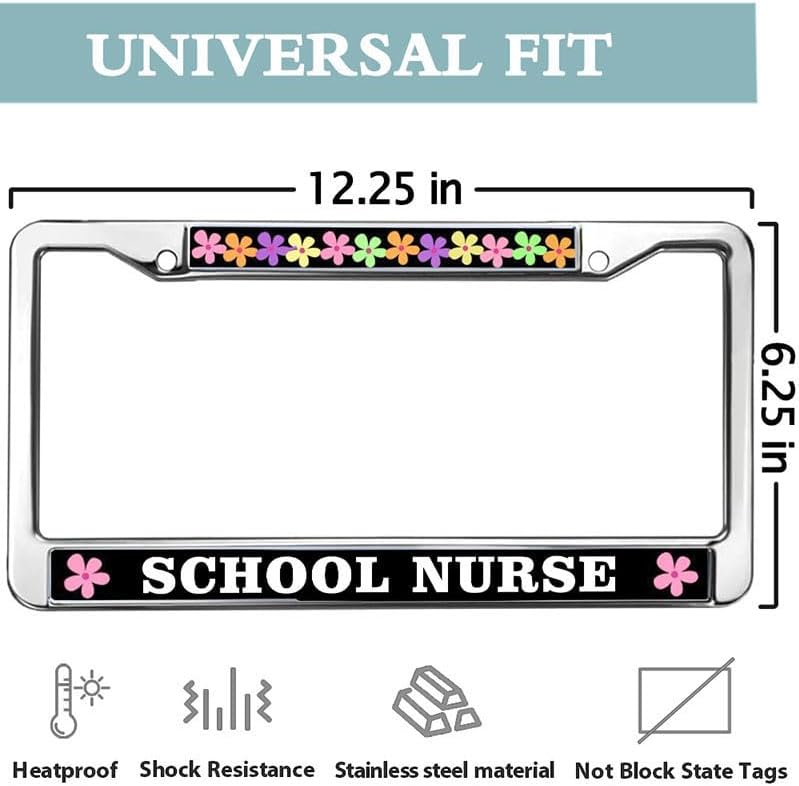 School Nurse Stainless Steel Car Licence Plate Covers Nurse Gifts License Plate Frame for Nurse Mom
