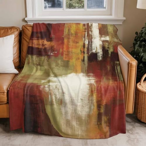 DecorLovee Burnt Orange Blanket 50"x60", Reversible Brown Green Fall Throw Blanket for Couch/Bed, Modern Oil Painting Abstract Lightweight Soft Throw Blankets for Women, Warm Fuzzy Blankets for Winter - Image 3