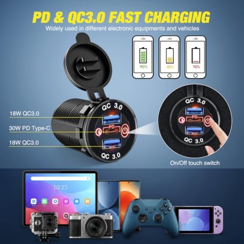Nilight 4 in 1 Toggle Switch Panel Red Power Outlet USB Charger Voltmeter