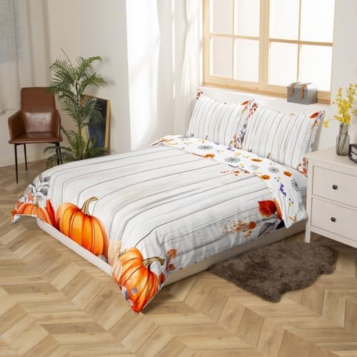 Erosebridal Fall Pumpkin Harvest Comforter Cover, Thanksgiving Day Duvet Cover Twin Maple Autumn Leaves Bedding Set for Kids Teens Adult, Country Barn Door Bedspread Cover Rustic Farmhouse Decor - Image 5