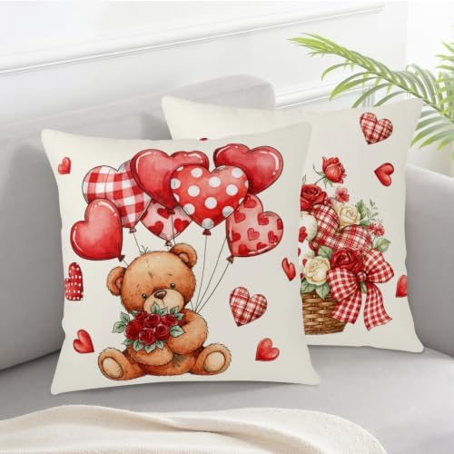 Valentines Day Throw Pillow Covers 20x20 Set of 2 Plaid Heart Balloon - Image 6