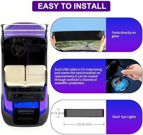 Devil Eyes Light for Cars (1-Pack) – 23.4''x4.7'' LED Eyes for Car Windshield, Super Bright, Perfect Sync, Programmable Patterns, Remote+APP Control, Custom Dynamic Sign for Golf Carts/Sedans/SUVs
