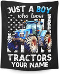Personalized Tractor Blanket for Boys Men, Cute Farm Trucks Throw Blanket Gifts for Kids Adults Truck Lovers, 60x80 Inches Custom Name Black Soft Flannel Car Blankets for Couch by SHARECOLOR