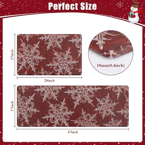 U'Artlines 2Pcs Christmas Anti Fatigue Kitchen Rugs and Mats, Snowflake - Image 2