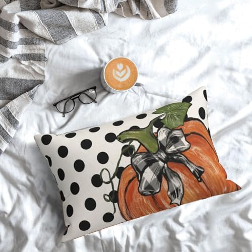 Fall Pillow Covers 12x20 Set of 2 Pumpkin Maple Leaves and Polka Dot Fall Decor Pillowcase Autumn Thanksgiving Decorative Outdoor Throw Pillow Covers Linen Farmhouse Cushion Case for Sofa Home - Image 4