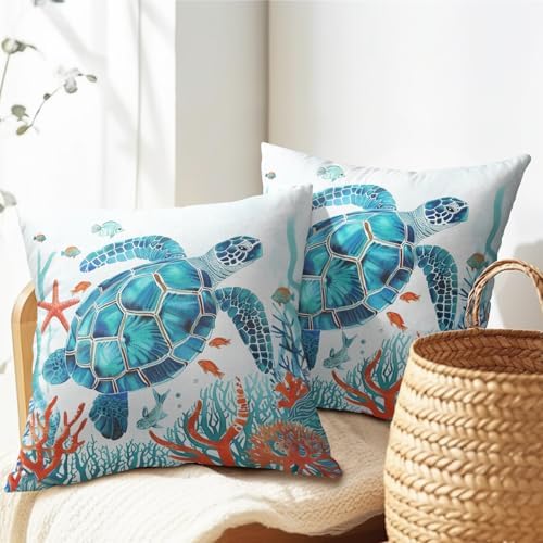 Summer Pillow Covers 20x20 Inch Set of 2, Sea Turtle Throw Pillow Covers Ocean Beach Pillowcase, Coral Starfish Decorative Seasonal Cushion Case Couch for Indoor Outdoor Home Decor - Image 7