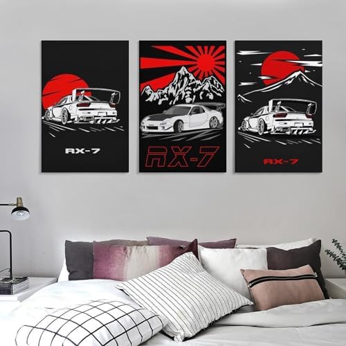 RIUFIN 3pcs JDM Sport Car Posters Rx7 Car Wall Decor Art-Modern Car Wall Art Prints Cool Posters for Boys Room-Bathroom Bedroom Office Canvas Wall Art Ready to Hang 16x24inch(40x60cm) - Image 4