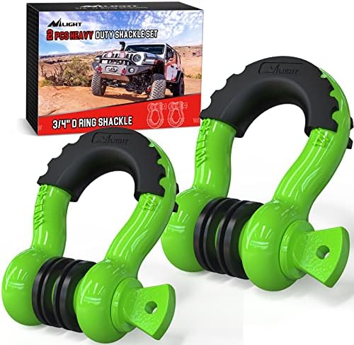 Nilight 2 Pack 3/4" D-Ring Shackle with 7/8" Screw Pin 41,887lbs Break Strength, Heavy Duty Off Road Recovery with Isolators Washers for Use with Tow Strap, Winch, Off-Road Jeep Truck Vehicle