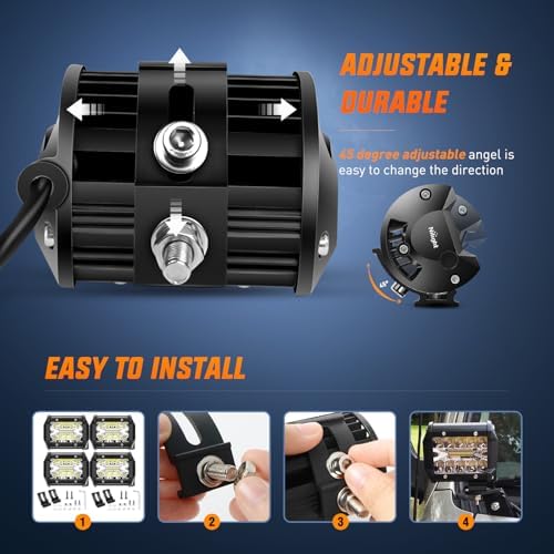 Nilight 4Pcs LED Pods 4Inch 60W Triple Row Flood Spot Combo 6000LM Light Bar with 12V On/Off 5 Pin Rocker Switch 16AWG Wiring Harness Kit-4 Leads (ZH041)
