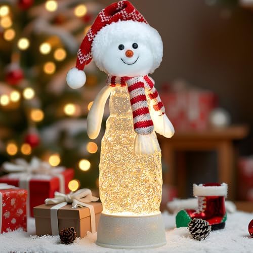 Christmas Snowman Snow Globes Lantern Musical Lighted Water Lantern Snow Globe Swirling Glitter Snowglobes with 6H Timer USB Operated Snowglobe Christmas Decoration for Home & Gift- Red Hat by ZQQLITE