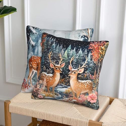 Winter Snowflake Reindeer Forest Throw Pillow Covers 18x18 inch Set of 2 Christmas Pillow Case Cushion Cover for Home Sofa Couch Living Room Car Decor - Image 4
