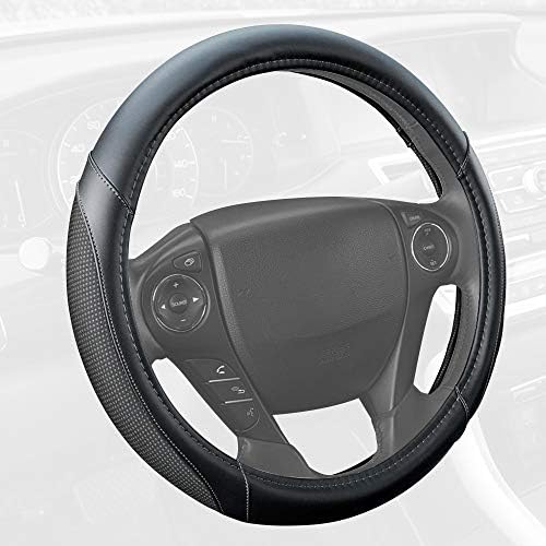 Motor Trend White Steering Wheel Cover - Dotted Comfort Polyester Grip on Stitched Synthetic Leather, White/Black