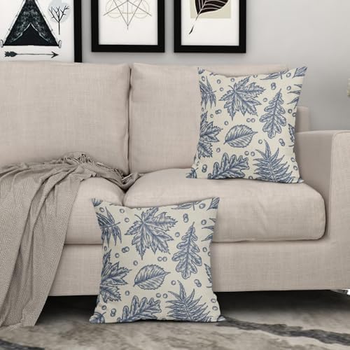 Blue Fall Pillow Covers 20x20 Set of 2 Cream Maple Leaf Print Autumn Colored Harvest Decorative Outdoor Pillowcases Farmhouse Seasonal Throw Cushion Case Decor for Home Couch Sofa Bed - Image 3