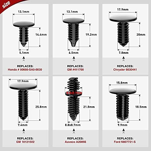 Nilight 146PCS Automotive Christmas Tree Clips Assortment -6 Most Common Sizes Universal Auto Body Shield Retainer Fastener Clip with Fasteners Remover, Replacement for GM Ford Honda Chrysler - Image 2