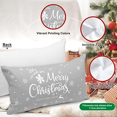 Lanpn White and Grey Christmas Lumbar Throw Pillow Covers 12x24 Set of 4, Decorative Long Gray Winter Snowflake Xmas Cushion Covers Pillow Cases for Home Bedroom Room Holiday Couch Decor Decorations - Image 6