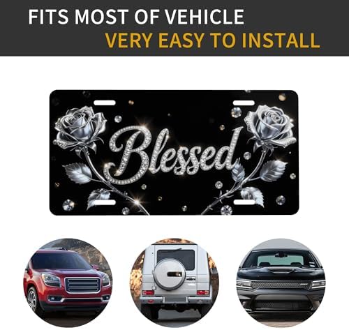 Rose Blessed Silver Front License Plate 6" * 12" for Women
