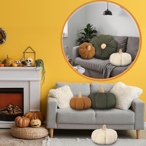 Briwooody 3 Pcs Fall Halloween Pumpkin Throw Pillow, 3D, Sherpa, 3 Color - Image 4