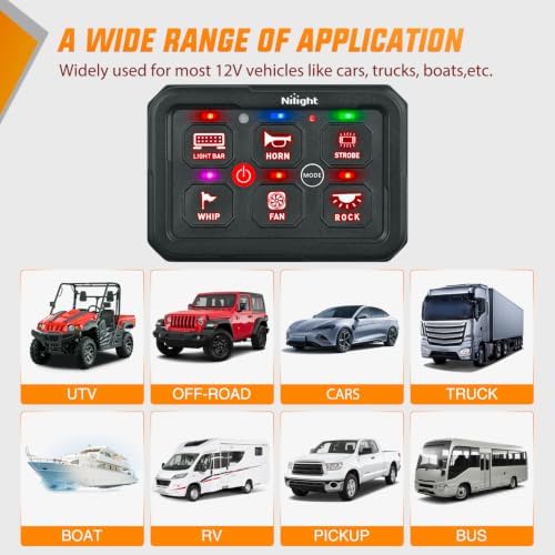 Nilight 6 Gang Switch Panel Red 12V 60A Circuit Control Relay System 4-Mode