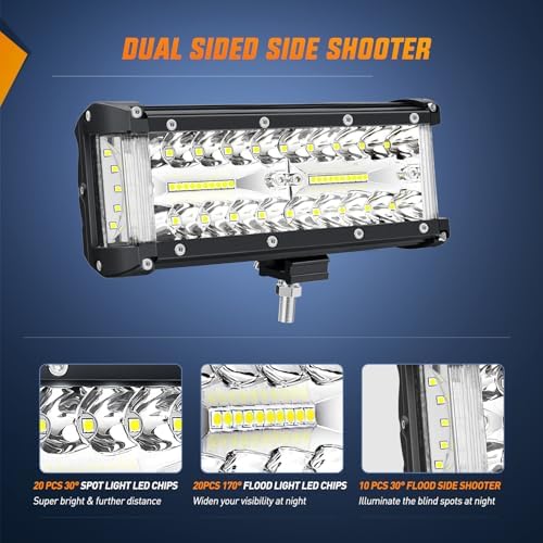 Nilight 2 PCS 7 Inch Side Shooter Light Bar Spot Flood Combo Triple Row