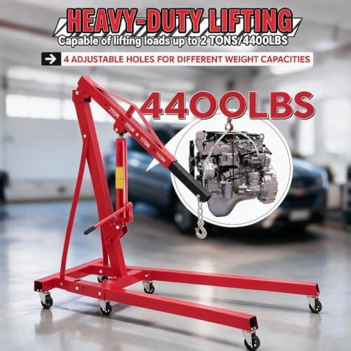 2 Ton Foldable Engine Hoist Cherry Picker Hydraulic Crane 6 Steel Casters - Image 4