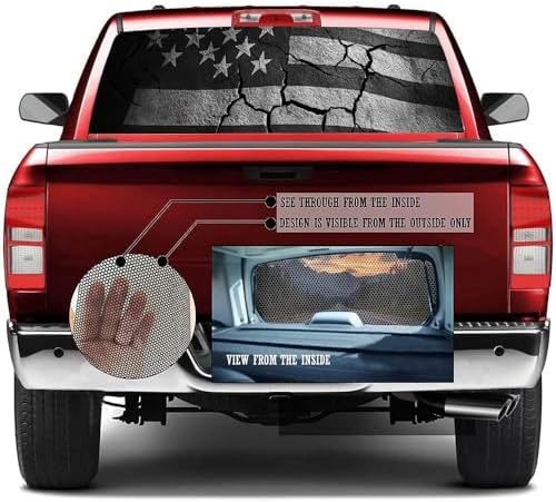 Vintage American Flag Truck Back Window Graphics Decals, Abstract Flag Pictures Universal See Through Rear Window Vinyl Wrap Full Window Decals for Trucks SUV 66 x 22 inch