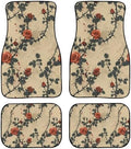 Rose 4 Pcs All Weather Car Floor Mats, Retro Garden Front & Rear Row Foot Mat Interior Accessories, Gothic Thron Floral Universal Fit for SUV Sedan Van