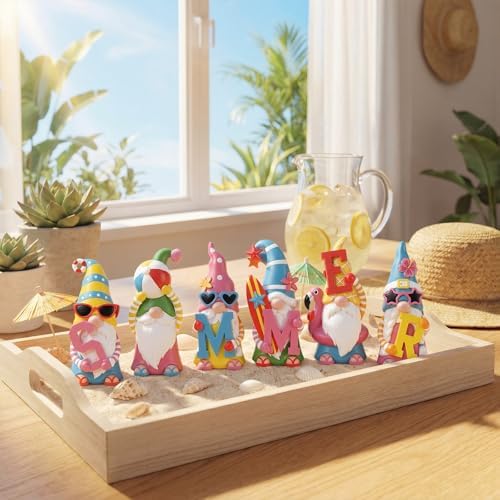 6 Pcs Summer Gnome Figurines Resin Decoration - Image 6