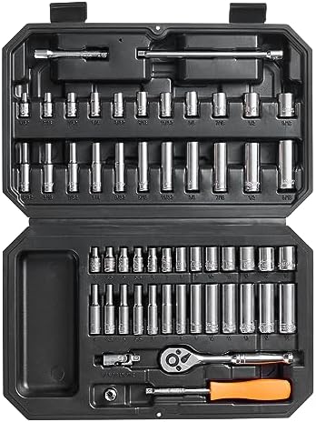 VEVOR Socket Set, 1/4 Inch Drive Socket and Ratchet Set, 6-Point Socket Opening, 54 Pieces Tool Set SAE and Metric, Deep and Standard Sockets, 5/32-9/16 in, 4-14 mm, with Accessories, Storage Case by VEVOR