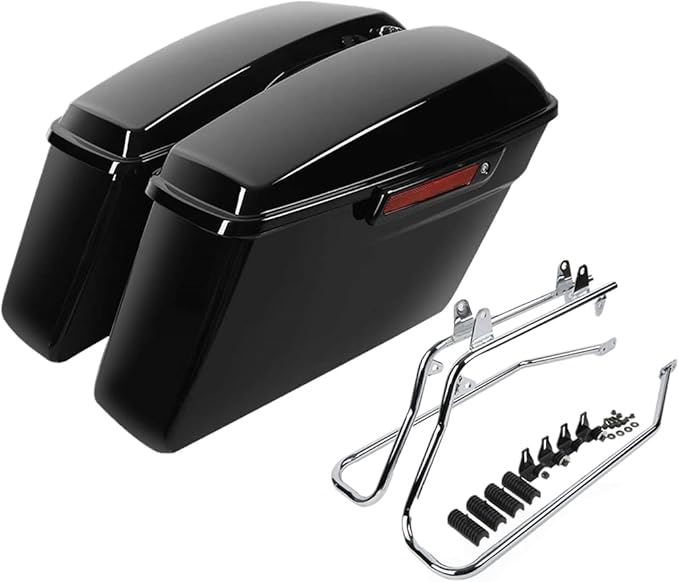 XFMT Vivid Black Motorcycle Saddlebags Hard Saddle Bags W/Black Latches & by XFMT