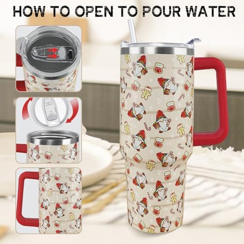 Christmas Tumbler 40 oz Gingerbread Gnomes Cup Winter Coffee Travel Mug Stainless Steel Insulated Cups Joy Holiday Water Bottle Christmas Decor Gifts - Image 5