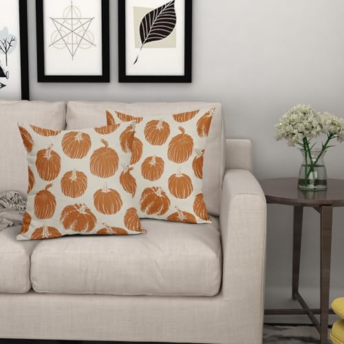 Burnt Orange Pumpkin Fall Pillow Covers 20x20 Set of 2 Autumn Harvest Print Thanksgiving Decorative Throw Pillows Outdoor Farmhouse Cushion Case Seasonal Decor for Couch Sofa Bed - Image 7