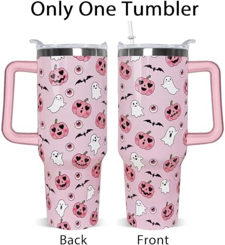 Halloween Tumbler 40oz Ghost Tumbler Spooky Bat Leak Proof Cups with Handle and Straw Insulated Water Bottle Coffee Travel Mugs for Halloween Decor Gifts for Women Goth Witchy (1PCS) - Image 3