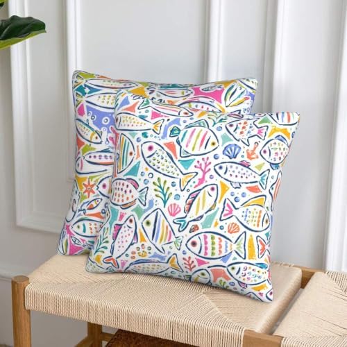 Graffiti Fish Throw Pillow Covers 18x18 inch Set of 2 - Image 4
