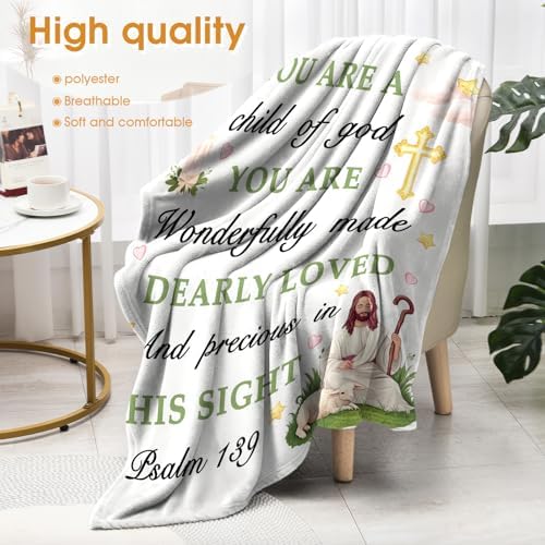 Baptism Gifts for Women Girl, I AM a Child of God Throw Blanket for Kids Teenagers, Christian Religious Birthday Catholic Spiritual Present for Bedroom Decor 50"x60" - Image 4
