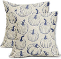 Navy Blue Pumpkin Fall Pillow Covers 18x18 Set of 2 Autumn Themed Thanksgiving Harvest Print Decorative Throw Pillows Outdoor Farmhouse Pillowcases Cushion Case Seasonal Decor for Couch Sofa Bed by Aytipun