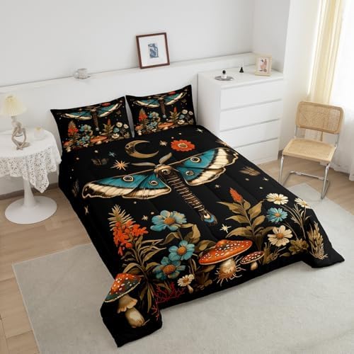 Feelyou Butterfly Bedding Set Full Size Death Moth Comforter Set for Kids Boys Girls Mushroom Comforter Flower Duvet Set - Image 3