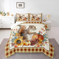 Homewish Pumpkin Plaid Comforter Set Twin Size,Vintage Squirrel Sunflower Autumn Bedding for Kids Girls Boys Room Decor,Rustic Farmhouse Plants Quilted Duvet Halloween Themed Bedspread,Yellow Fall07 by Homewish