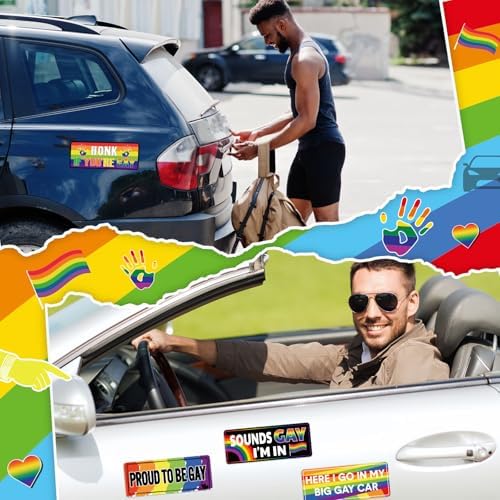 12 Pcs Funny Gay Car Magnets Bumper Prank Rainbow, Classic