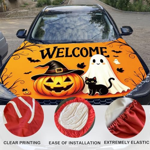 Halloween Jack-o'-Lantern Ghost Car Hood Cover,4x5ft, Universal Fit
