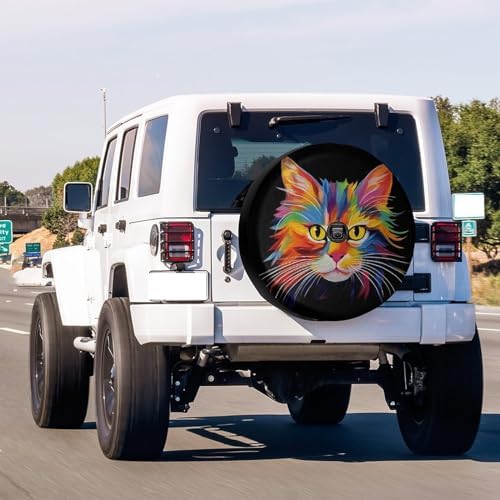 Delerain Cute Cat Pop Art Spare Tire Cover with Backup Camera Hole Wheel Protectors Sun Protector Waterproof for Jeep Trailer RV SUV Truck and Many Vehicle(16 Inch for Diameter 29"-31") - Image 2
