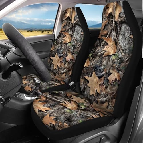 Abstract Forest Camo Print Car Seat Covers 4Pcs Front & Rear Breathable Seat Covers Universal Fits for Truck, Sedan, SUV Auto Interior Protector Car Accessories
