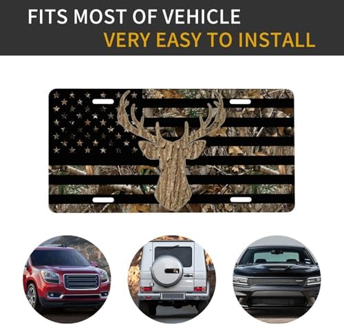 Camouflage Deer American Flag Cool Front License Plate 6x12 Inch