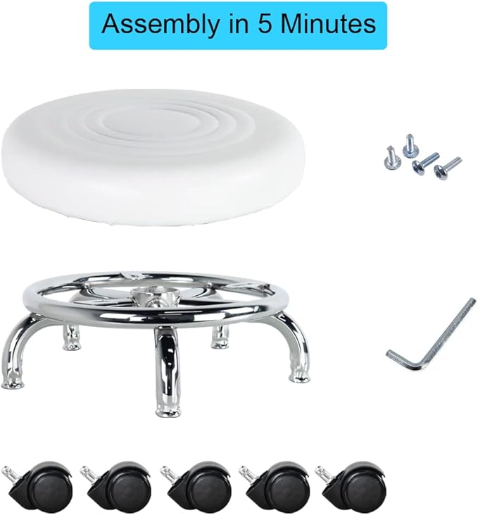 Modern PU Leather Low Round Rolling Stool - Image 7