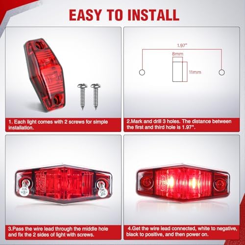 Nilight 2.5" Oval Side Marker Light,4 Amber & 4 Red, 2LED Waterproof
