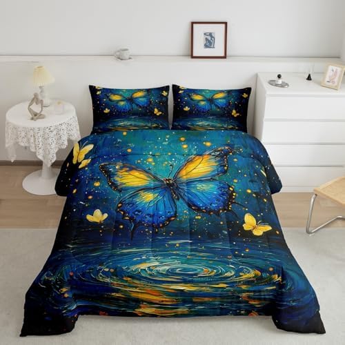 Feelyou Butterfly Bedding Set Twin Size Butterflies Print Comforter Set for Kids Boys Girls Girl Butterfly Floral Comforter Beautiful Butterfly Duvet Set by Feelyou