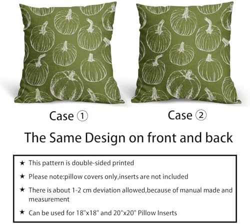 Lime Green Fall Pumpkin Pillow Covers 22x22 Set of 2 Autumn Themed Thanksgiving Cream Print Decorative Throw Pillows Outdoor PillowCase Farmhouse Linen Cushion Case Decor for Home Sofa Couch Bed - Image 6