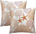 Summer Ocean Themed Nautical Coastal Throw Pillow Covers 16X16 Inches Set of 2 Orange Seashell Starfish Coral Pillowcase Soft Cotton Square Cushion Covers for Home Sofa Patio Bedroom Decoration by Sweetshow