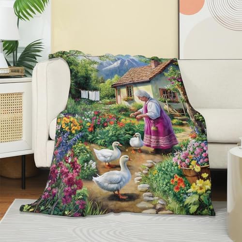 Garden Duck Blanket, Soft Warm Cozy Throw Gifts for Adults Kids Women, Lightweight Comfy Fuzzy Flannel Blankets for Couch, Travel, Car, Home Decor 80×60 Inch - Image 2